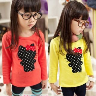 Kids Toddlers Girls Cute Bow Cat 100% Cotton T Shirt Top 3 8 Y T306