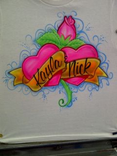 Airbrushed Pink Rose & Hearts with Couples Names sz S M L XL 2X