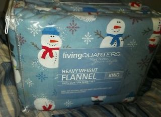 Quarters Flannel King Size Bed Sheet Set 100% Cotton Snowman Print