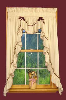 Priscilla Country Curtains With Band & Bows 4 sizes and 6 colors 3pc