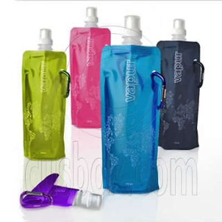 Eco Friendly Foldable Flexible Water Drink Bottle with Carabiner 480ml