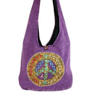 Tie Dye Nepal Hobo Large Peace Sign Embroidered Cotton Bag Perfect for