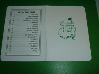Vintage AUGUSTA NATIONAL GOLF CLUB Scorecard THE MASTERS