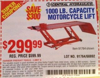 Freight COUPON~1000 LB.CAPACITY MOTORCYCLE LIFT TABLE~Coupon only