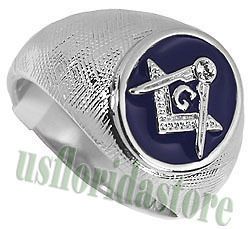 Oval Masonic Mason Crystal Stones Stainless Steel Blue Ring