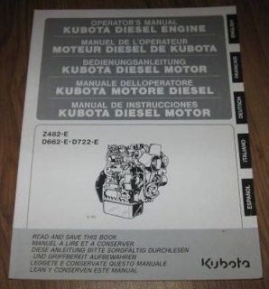 Kubota Model Z482 E D622 E D722 E Diesel Engine Operators Owners