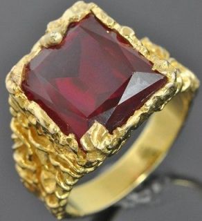 14K Art Deco Ruby and Cubic Zirconia Mens Ring