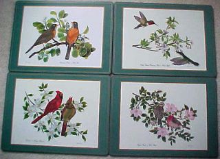 PIMPERNEL GARDEN BIRDS CORK BACKED solid board TABLE PLACEMATS set of