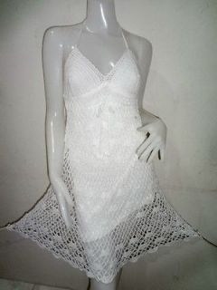 White Womens Dress Party Evening Handmade Crochet Halter One Size M L