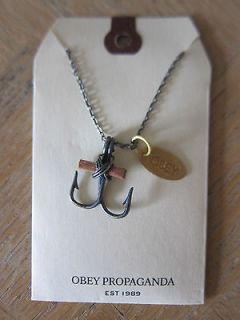 Obey Propaganda Crook Anchor Necklace Silver Oxide One Size Mens NEW