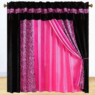 8PC Pink Safarina Animal Print Faux Fur Window Curtain Set *Free