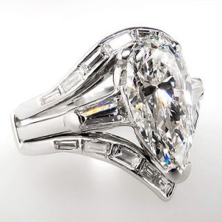Vintage 2 Carat Pear Cut Diamond Engagement Ring Bridal Set Platinum