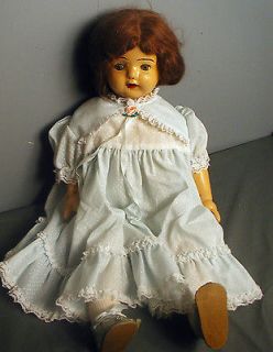 VINTAGE COMPOSITION BABY DOLL   BROWN HAIR   EYES CLOSE & OPEN   21
