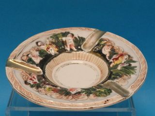 Vintage Italian Capodimonte Porcelain Ashtray CHERUB MOTIF