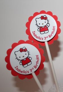 12 Personalized Hello Kitty Cupcake Party Toppers Picks / Food Picks