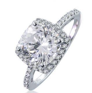 Cut Micro Pave CZ Sterling Silver Engagement Ring With Cubic Zirconia