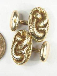 QUALITY ANTIQUE FRENCH 18K GOLD COILED SNAKE SERPENT CUFFLINKS c1920s
