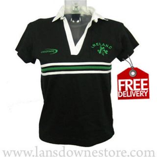 Ladies Irish Lansdowne Black Cotton Rugby Shirt, FREE WORLDWIDE