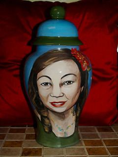 Custom hand painted funerary cremation urn for people PORTRAIT
