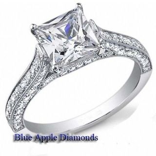 Petite Princess Cut Diamond Engagement Pave Ring 18k White Gold J VS2
