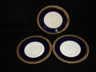 Crown Ducal ironstone china 3 cream soup saucers under plates cobalt