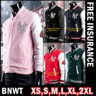 BNWT NY Women Girl Varsity College Leterman Baseball Jacket Pink US