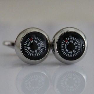 NEW VINTAGE CUFFLINKS COMPASS IN SILVER FRAME CL005