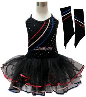 Black Sequins Girls Costume Dance Dress Ballet Leotard Tutu Skirt