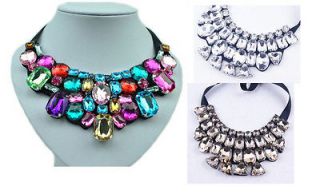 Popular Rhinestone Crystal Black Ribbon Chain Bib Collar Necklace