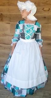 American Colonial Pioneer Dress ~Blue Patchwork Day Dress~ Child 14