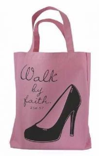 Walk By Faith Pink Tote with Black Shoe & Verse 2 Cor. 57