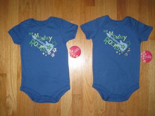 Twin boys MY MOMMY ROCKS blue infant bodysuits shirts tops NWT 18m