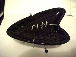 NEW ceramic Boomerang black retro art deco ashtray chrome stand legs