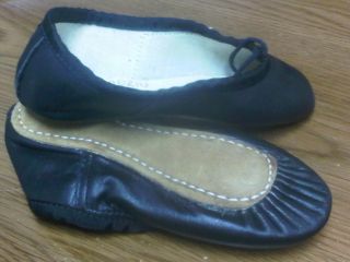 ANGELO LUZIO BLACK LEATHER FULL SOLE BALLET SLIPPERS ADULT AND