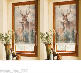 OF 2 BAMBOO 40L DEER WINDOW BLINDS CABIN HUNTING ANIMAL CURTAIN DECOR