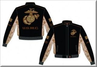 USMC US Marines Jacket JH Design Adult Black Tan Camo Cotton Twill
