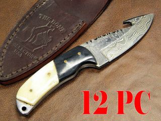12 PCS Bone Collector DAMASCUS Steel Hunting Knife Camel Bone BC821DB