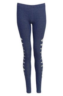 LADIES DENIM JEGGING BLUE WOMENS SIDE CUT OUT RIPPED JEGGING LEGGING