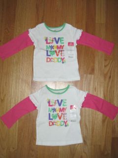 Twin girls LOVE MOMMY LOVE DADDY white shirts NWT 12m 18m