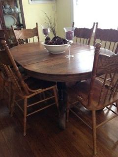 Antique Claw Foot Pedestal Solid Oak Table and 6 Replica Chairs