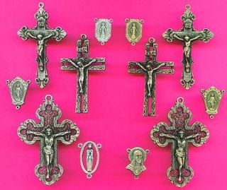12 Assort Rosary Crucifixe/ Centers 3 Sets Antique Gold 3 Sets Ant