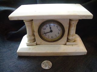 fine antique wind up New Haven Clock Co white marble shelf clock
