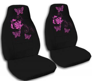 BLACK WITH HOT PINK BUTTERFLY CAR SEAT COVERS FRONT SET COOL
