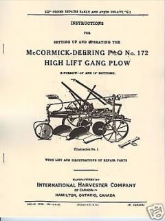 McCormick Deering P&O 172 Gang Plow Manual Horse Drawn International