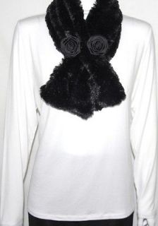 NEW Dennis Basso Pull Through Faux Fur Scarf with Flower Detail ONE