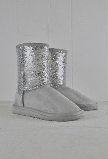 Soda Bling S Sequin Round Toe Flat Boot With Sparkling Sequins Detail
