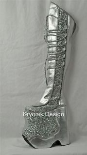 Devious Fabulous 3035 silver pat glitter thigh high platform boots men
