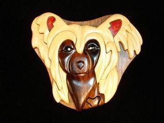 Wood Art Intarsia CHINESE CRESTED DOG Puzzle Jewelry Trinket Box
