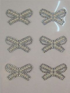 6pcs Bling Self Adhesive Diamond & PEARL Bow Stick on Gems Wedding