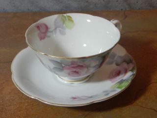 Diamond Made in Occupied Japan cup and saucer white w/ roses & gold